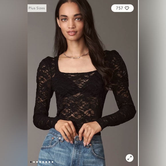 Anthropologie Tops - Anthropologie Black Puff Sleeve Lace Top